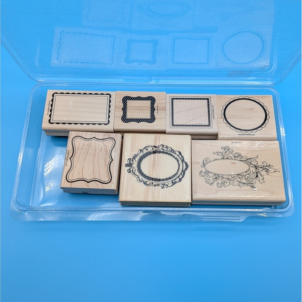 Vintage 2005 Stampin' Up! Frames Wood Mount Rubber Stamp Lot - 7 Piece